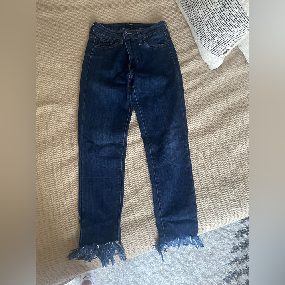Just Black Dark Blue Straight Leg Jeans with fringe